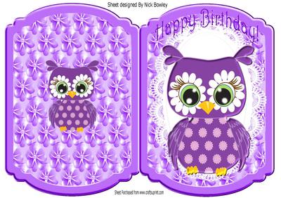 Cute Little Purple Owl with Flowers Quick Card