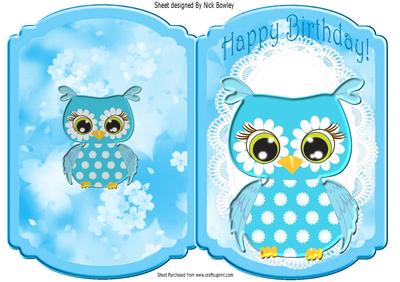 Pretty Turq Owl in Flowers on Lace Quick Card