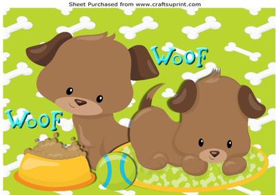 Playful Puppies with Dish and Ball A4