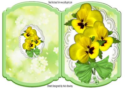 Pretty Yellow Pansies with Bow on Lace Quick Card