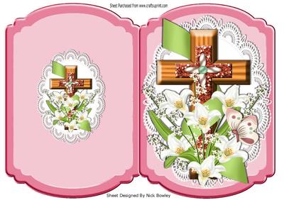 Pretty Cross on Lace with Flowers and Butterflies Quick Card