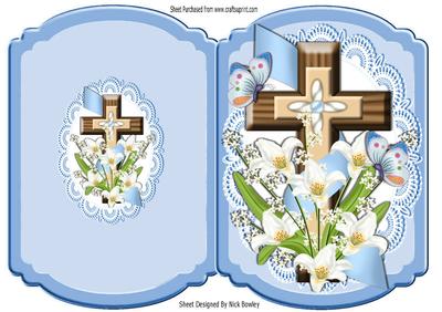 Pretty Cross on Lace with Flowers and Blue Butterflies