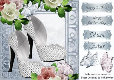 Pretty White Shoes with Pink and White Roses 8x8 Card