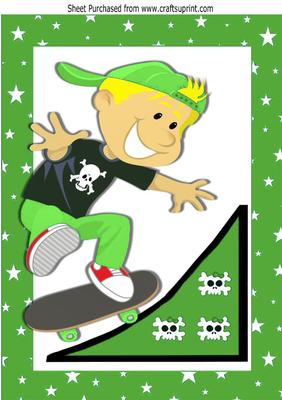 I Just Love Going Out and Skateboarding Boy in Green A4!