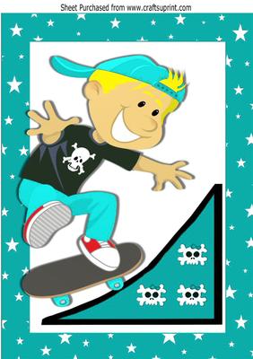 I Just Love Going Out and Skateboarding Boy in Turq A4