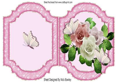 Pretty Pink and White Roses with Butterflies Quick Card