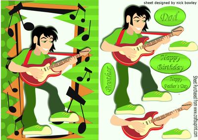 Rockstar Dude in Green with Guitar in Music Frame