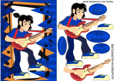 Rockstar Dude in Blue with Guitar in Music Frame