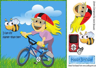 I Can Fly Faster Than Her! Girl on Her Bike 8x8