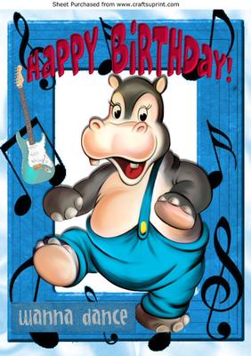 Wanna Dance! Dancing Hippo in Music Frame A4
