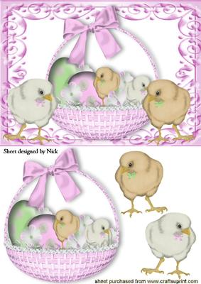 Cute Little Basket of Chicks and Easter Eggs
