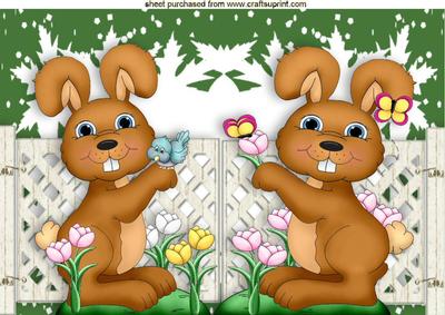 Bunnies in the Garden with Flowers and Birds A4
