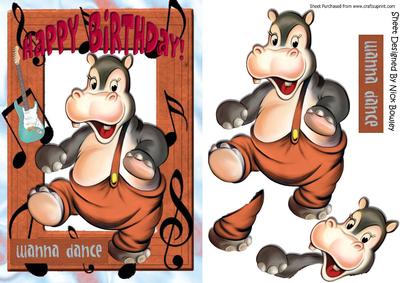 Wanna Dance! Dancing Hippo in Orange Music Frame
