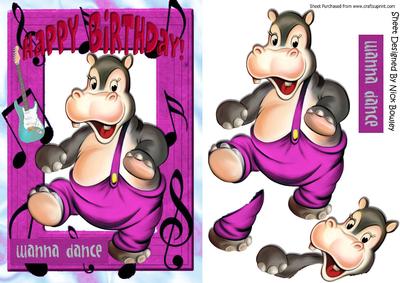 Wanna Dance! Dancing Hippo in Pink Music Frame