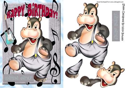 Wanna Dance! Dancing Hippo in Silver Music Frame