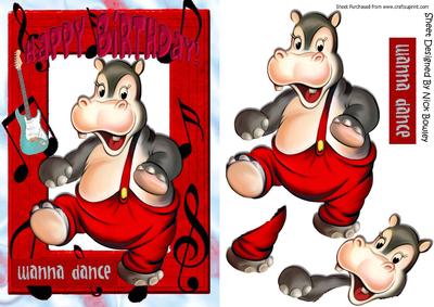 Wanna Dance! Dancing Hippo in Red Music Frame