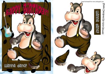 Wanna Dance! Dancing Hippo in Brown Music Frame