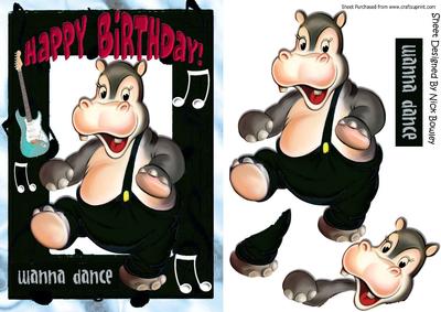 Wanna Dance! Dancing Hippo in Black Music Frame