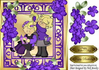 Pampered at the Hairdressers with Pretty Purple Flowers 8x8