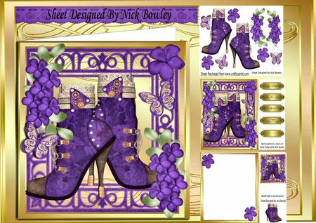 Pretty Purple Vintage Lace Boot, Purple Flowers 8x8 Mini Kit