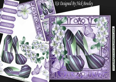Pretty Purple Stripe Shoes with Flowers 8x8 Mini Kit