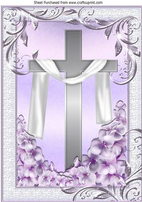 Pretty Lilac Butterflies, Flowers and Cross with Shawl A4
