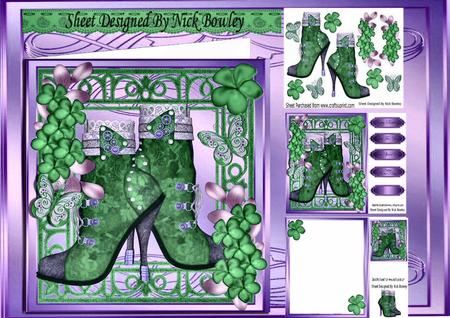 Pretty Green Vintage Lace Boot, Green Flowers 8x8 Mini Kit