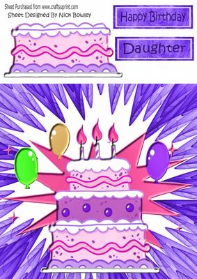 Purple Birthday Cake with Balloons & Candles 8x8