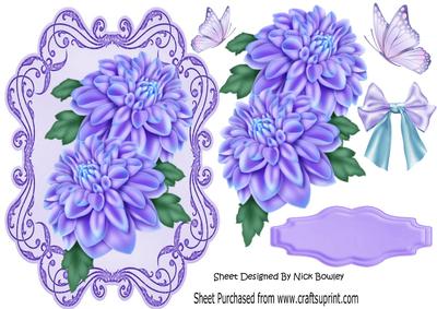 Chrysanthemums on a Ornate Frame with Butterflies & Bow