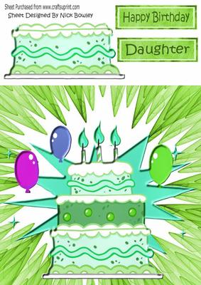 Green Birthday Cake with Balloons and Candles 8x8