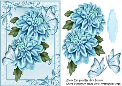 Shades of Blue Chrysanthemums and Butterflies