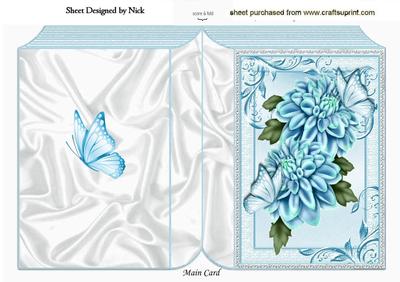 Shades of Blue Chrysanthemums and Butterflies Folded Book
