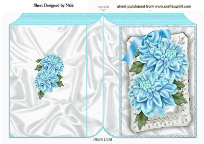 Shades of Blue Chrysanthemums in Silver Frame Folded Book