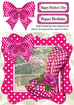 All That Pink! Hot Pink Polka Dot Shoes, Bow & Frame 8x8