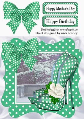 Lovely in Mint, Polka Dot Shoes Bow and Frame 8x8