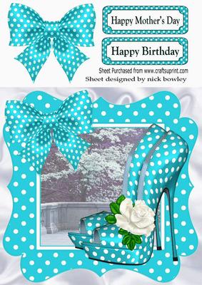 Lovely in Turq, Polka Dot Shoes Bow and Frame 8x8