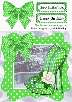 Lovely in Lime Green, Polka Dot Shoes Bow and Frame 8x8
