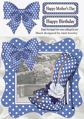 Lovely in Blue, Polka Dot Shoes Bow and Frame 8x8