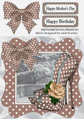 Lovely in Beige, Polka Dot Shoes Bow and Frame 8x8