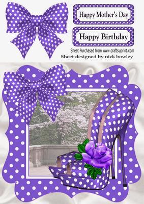 Lovely in Purple, Polka Dot Shoes Bow and Frame 8x8