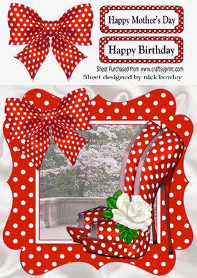 Lovely in Red, Polka Dot Shoes Bow and Frame 8x8