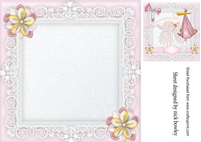 Stork with Baby Girl 8x8 Insert