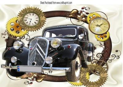 Lovely Black Vintage Car in Gold Frame of Vintage Clocks A4