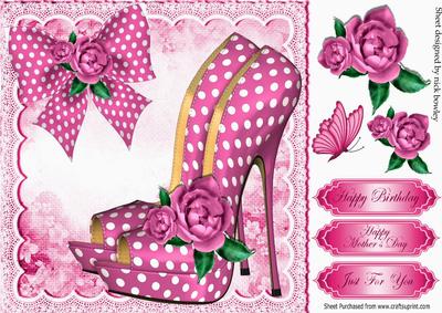Pretty Rose Pink Polka Dot Shoes with Roses and Bow 8x8