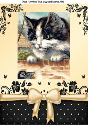 Cute Kitten with Little Mouse & Bow A4