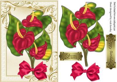 Pretty Exotic Anthuriam Flower with Bow in Ornate Frame
