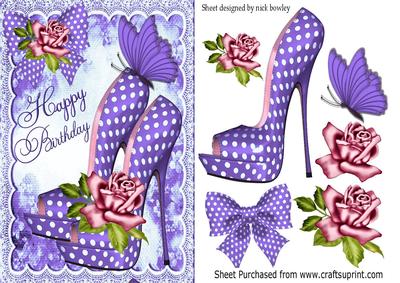 Pretty Purple Polka Dot Shoes with Roses for Birthday