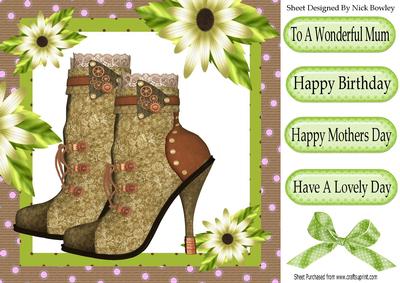 Vintage Brown Lace Boots with Cream Flowers 8x8