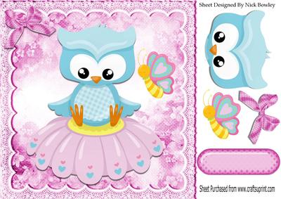 Cute Little Owl Sitting on a Flower 8x8