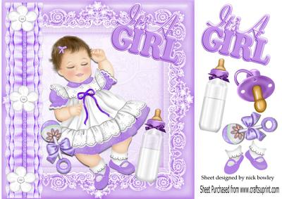 Sleepy Baby Girl in Lilac with Her Bottle8x8